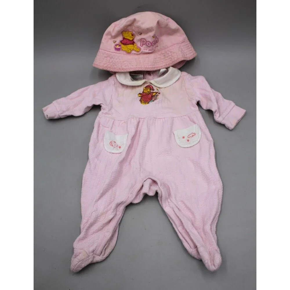 Disney Store Hat & Sleeper Piglet Pooh Outfit Romper Bodysuit Pink Size 3M READ!